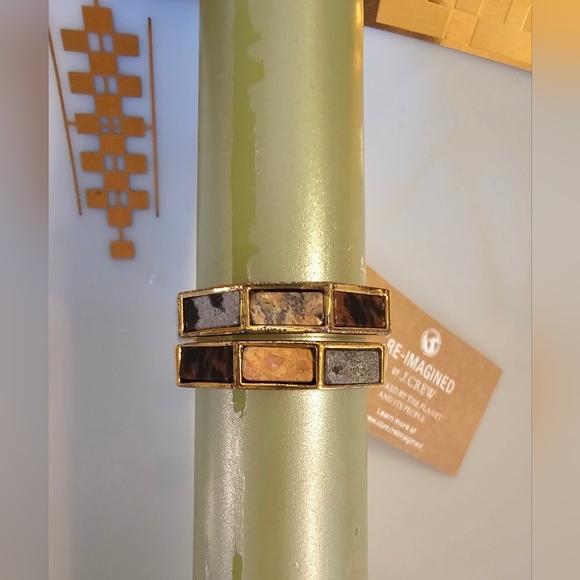 J.Crew Size 6 Olga Marbled Semiprecious Stone 2 Ring Set NEW WITH TAGS - Picture 2 of 7
